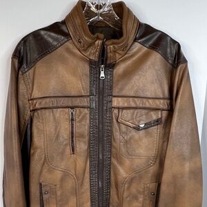 Men's International Concepts Faux Leather Moto Jacket Brown Size Medium